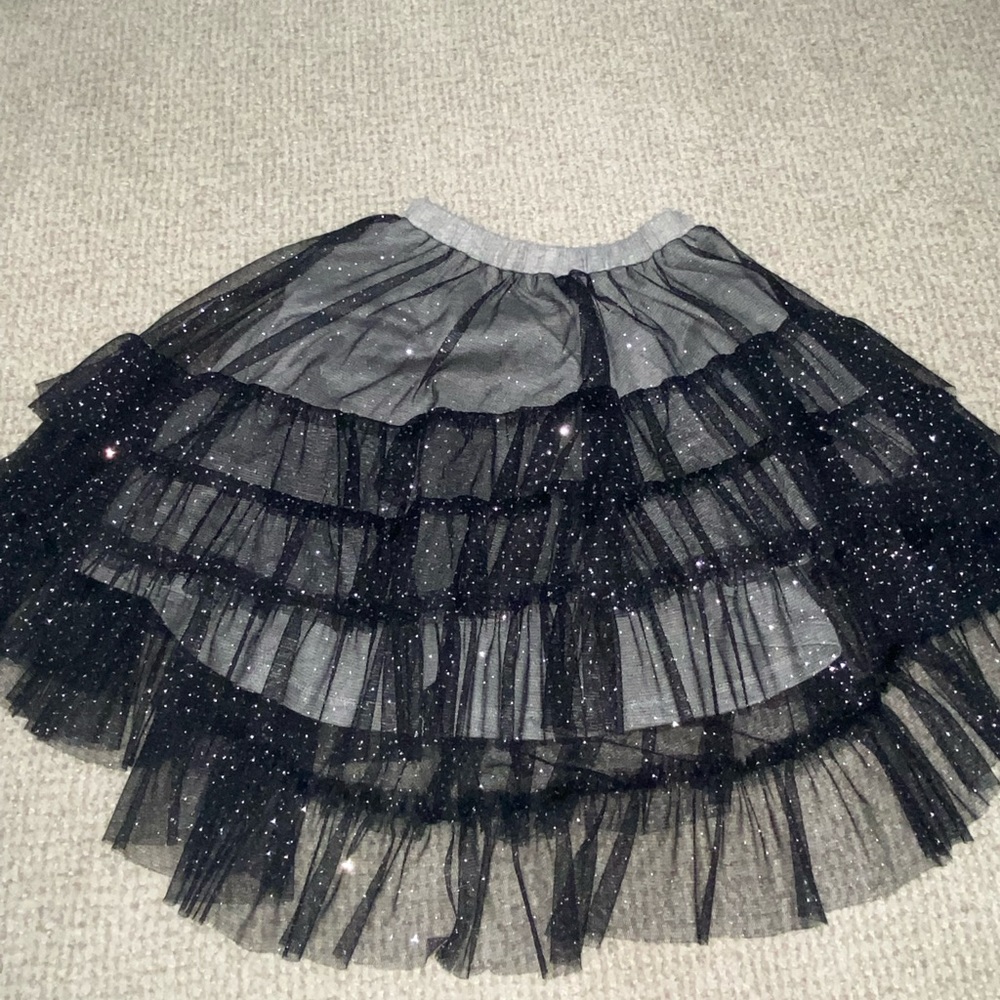 adorbs ruffle layer black glittery skirt!